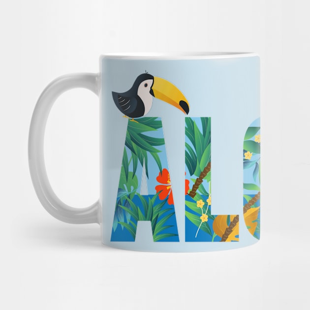 Aloha Hawaiian Flower and Toucan Design by bluerockproducts